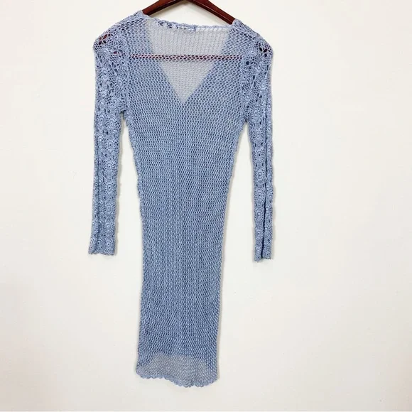 BCBGMAXAZRIA Sweater Cardigan sparkly blue sweater Crochet Size Small 100% Rayon - Picture 3 of 10